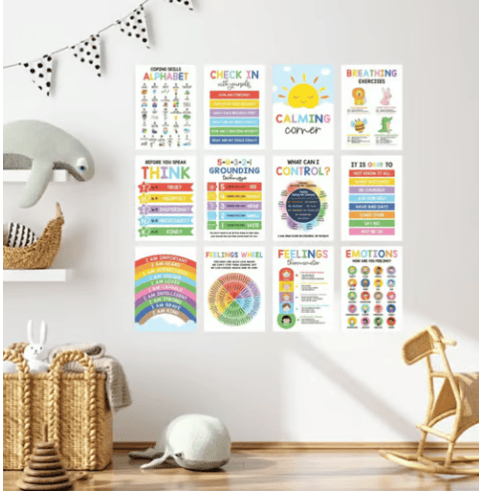 🔥12 Calming Corner Classroom Posters - Feelings Wheel Chart & Emotions Poster For Kids