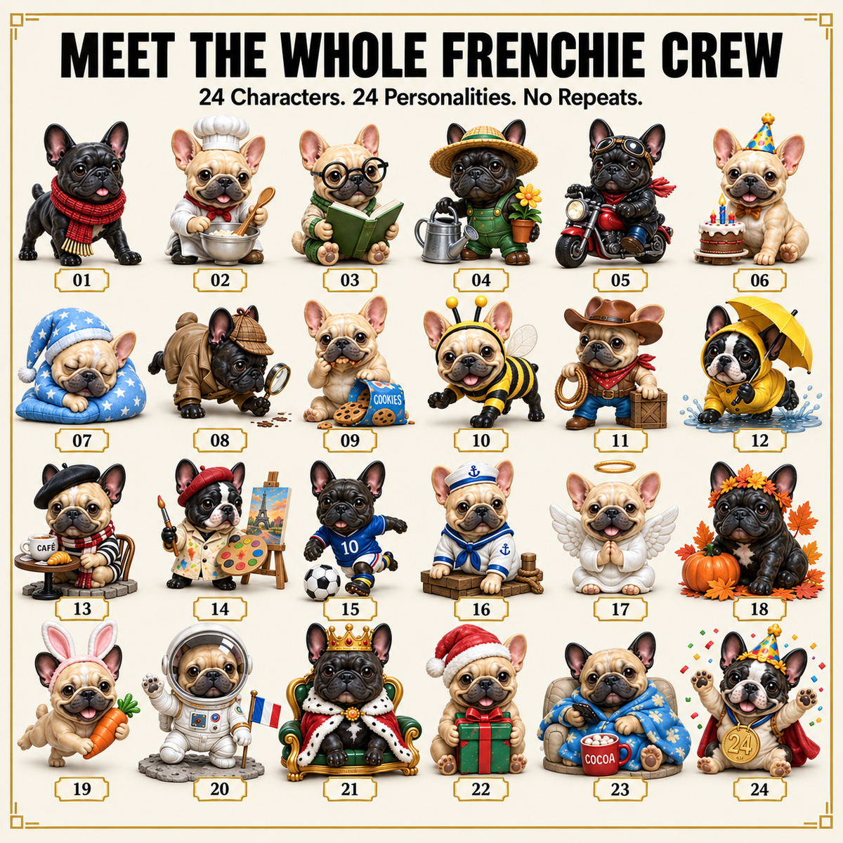⏳ Last Day 49% OFF – 🐶 24-Day French Bulldog Christmas Advent Calendar | 24 Unique Collectible Frenchie Characters with Different Outfits, Personalities & Daily Holiday Surprises 🎄✨  (8865 Rev