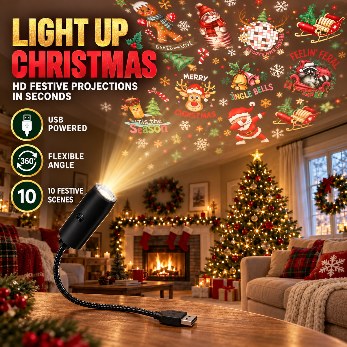 ✨HD Christmas Projector – 6 or 10 Festive Scenes