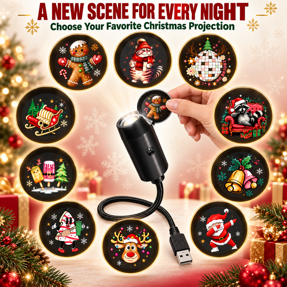 ✨HD Christmas Projector – 6 or 10 Festive Scenes