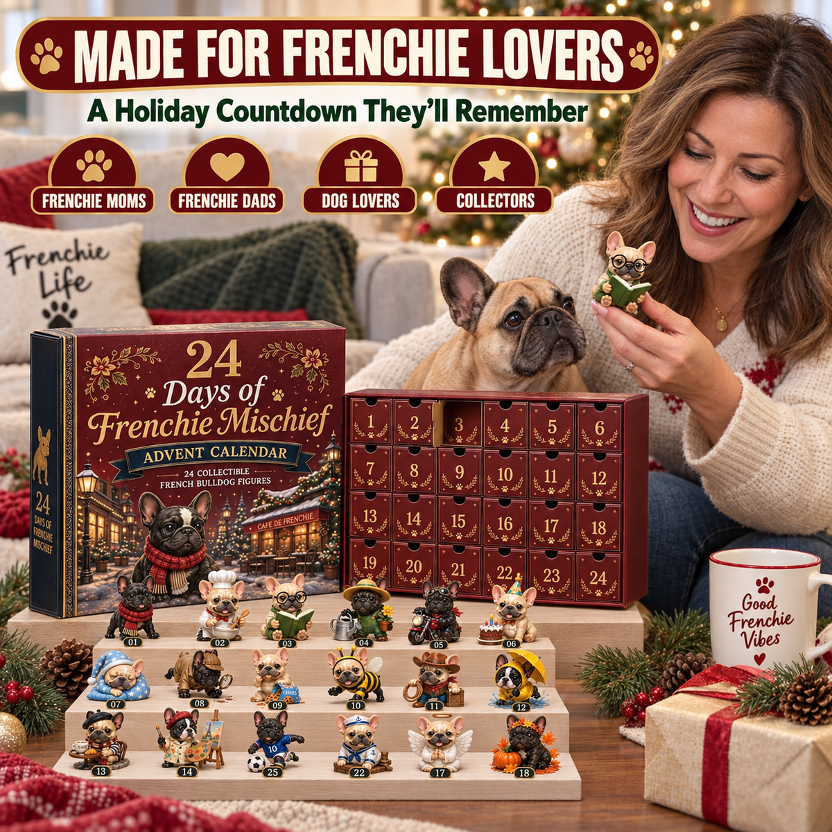 ⏳ Last Day 49% OFF – 🐶 24-Day French Bulldog Christmas Advent Calendar | 24 Unique Collectible Frenchie Characters with Different Outfits, Personalities & Daily Holiday Surprises 🎄✨  (8865 Rev