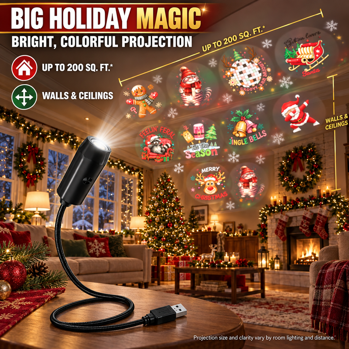 ✨HD Christmas Projector – 6 or 10 Festive Scenes