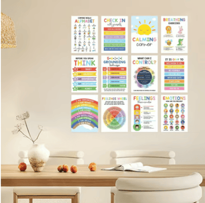 🔥12 Calming Corner Classroom Posters - Feelings Wheel Chart & Emotions Poster For Kids