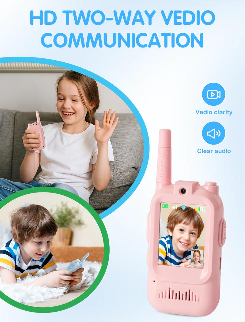 Kids Walkie Talkies w/ Camera (2-Pack) 📱🎮 – Long Range & Fun Audio 🌈 – For Ages 3-12 🎁