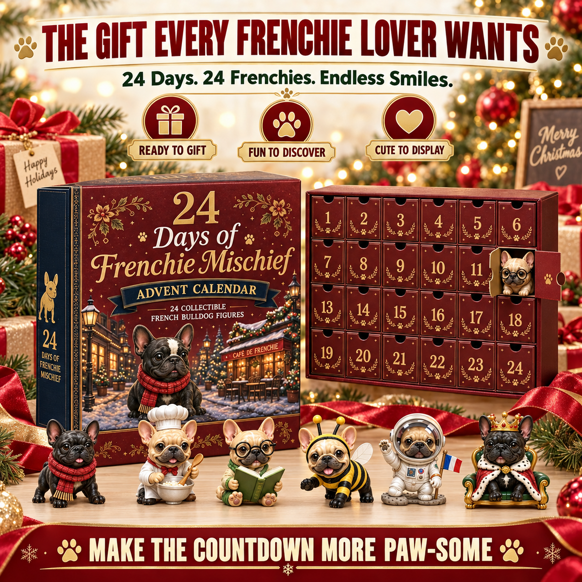 ⏳ Last Day 49% OFF – 🐶 24-Day French Bulldog Christmas Advent Calendar | 24 Unique Collectible Frenchie Characters with Different Outfits, Personalities & Daily Holiday Surprises 🎄✨  (8865 Rev