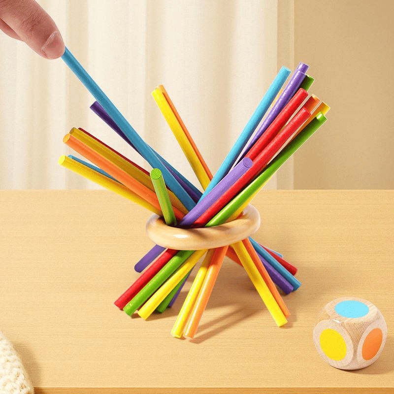 🔥Wooden Stick Game. Colorful Educational Toy for Cognitive Development & Focus Training. Includes Mixed Colors Sticks and one-level Puzzle
