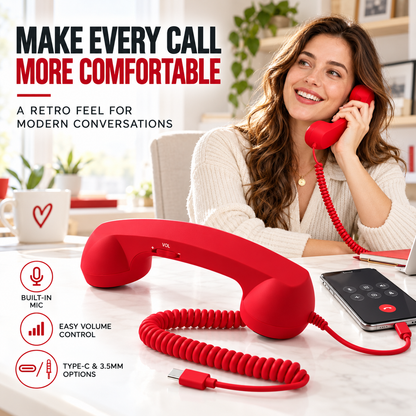 Retro Phone Handset – Type-C / 3.5mm Wired Receiver with Mic & Volume Control