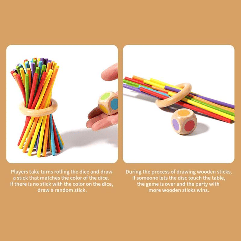 🔥Wooden Stick Game. Colorful Educational Toy for Cognitive Development & Focus Training. Includes Mixed Colors Sticks and one-level Puzzle