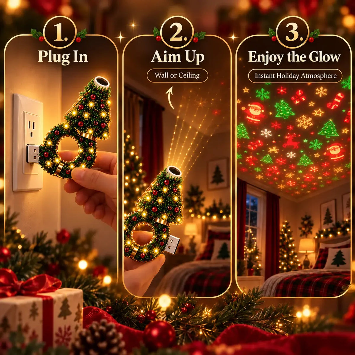 2026 New USB Plug-In Christmas Projector Night Light 🎄