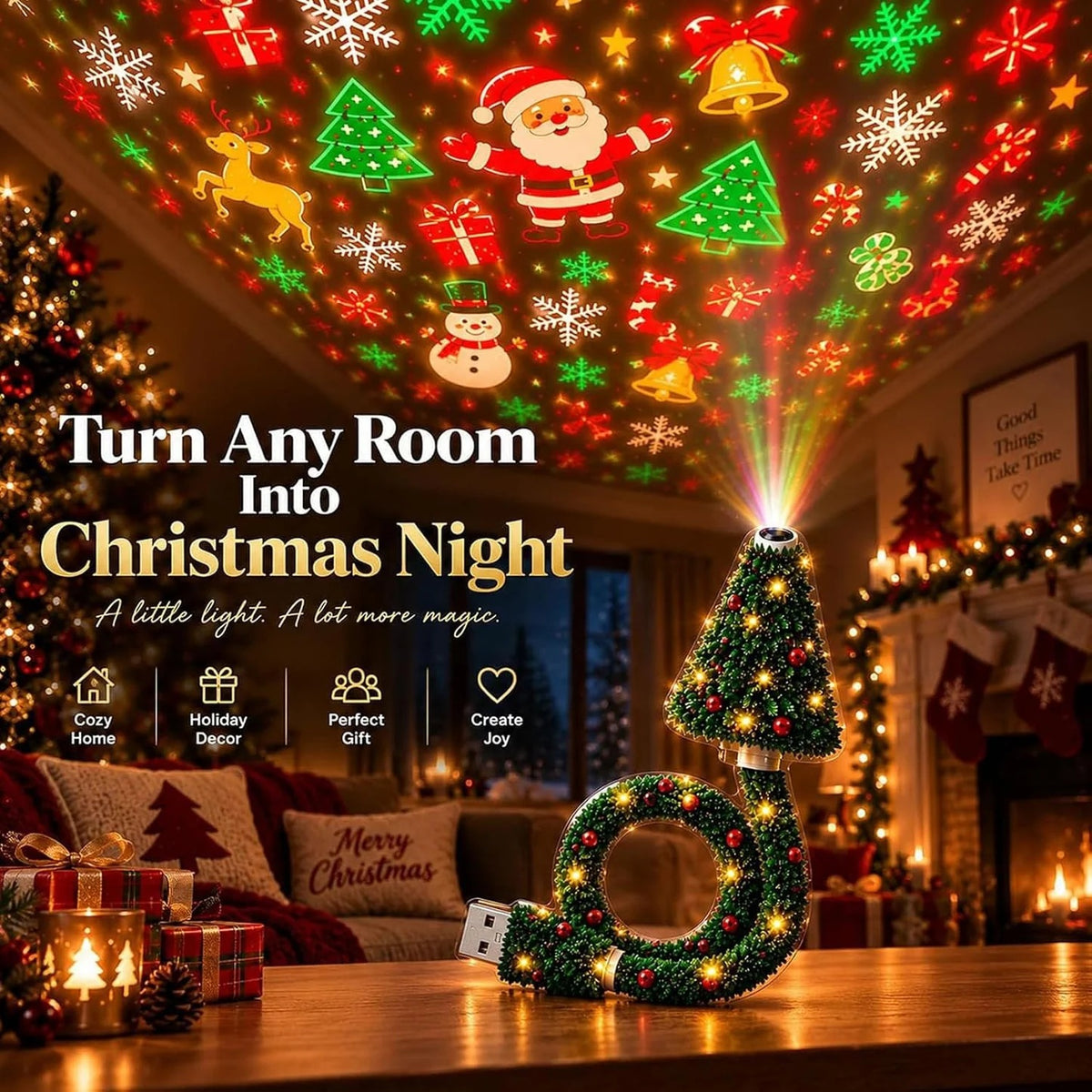 2026 New USB Plug-In Christmas Projector Night Light 🎄