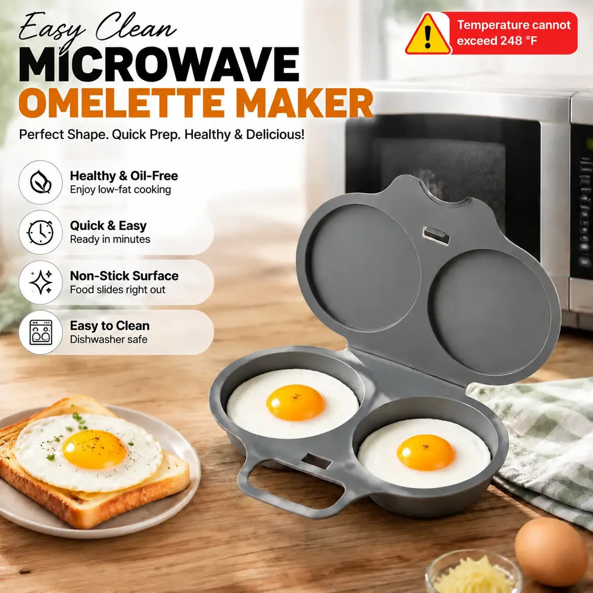 2‑Pack Easy‑To‑Clean Microwave Omelette Maker, Multifunctional Egg Poacher 🍳